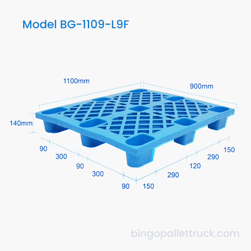 Прочный легкий девятифутовый пластиковый поддон HDPE 1100×900 мм для погрузочно-разгрузочных работ